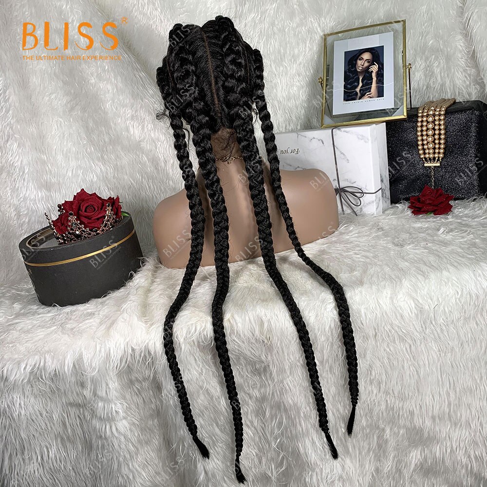 BLISS African American Box Schwarz Braid Haar Perücke Synthetische Haar Perücke Großhandel 4 Lange Box Geflochten Twist Spitze Perücken Für schwarz Frauen – Bild 2