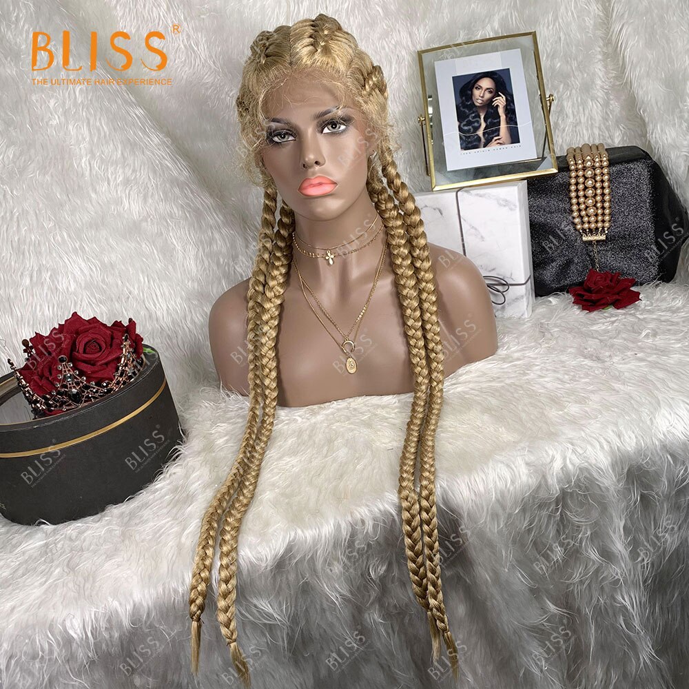 BLISS African American Box Schwarz Braid Haar Perücke Synthetische Haar Perücke Großhandel 4 Lange Box Geflochten Twist Spitze Perücken Für schwarz Frauen – Bild 3