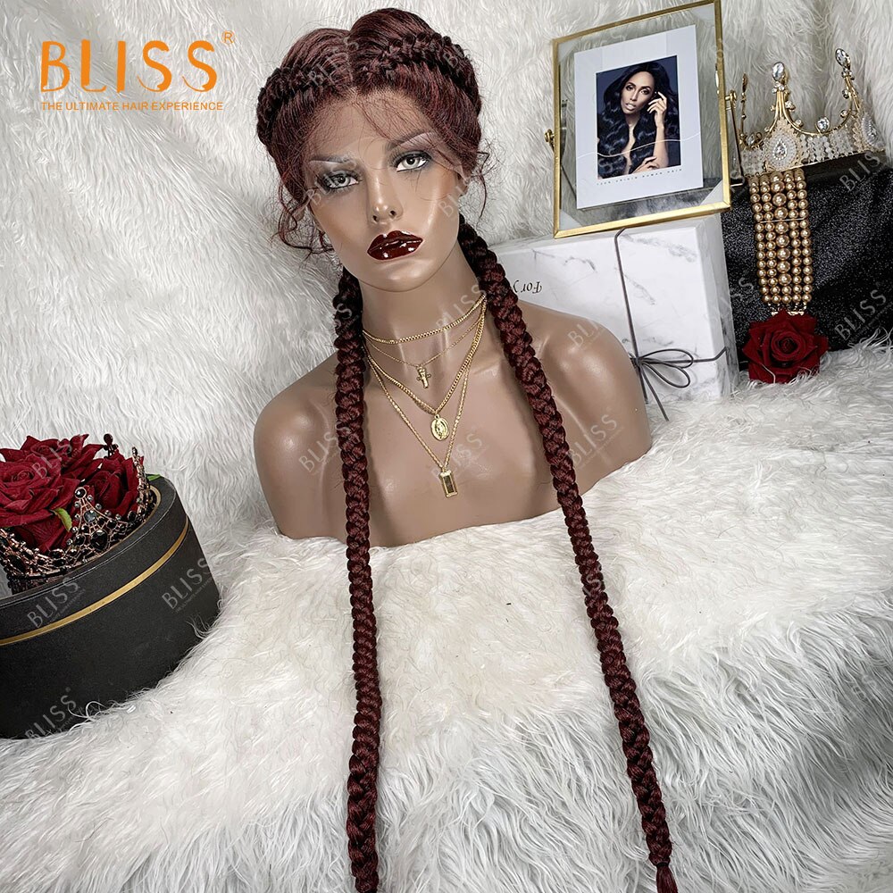 BLISS African American Box Schwarz Braid Haar Perücke Synthetische Haar Perücke Großhandel 4 Lange Box Geflochten Twist Spitze Perücken Für schwarz Frauen – Bild 6