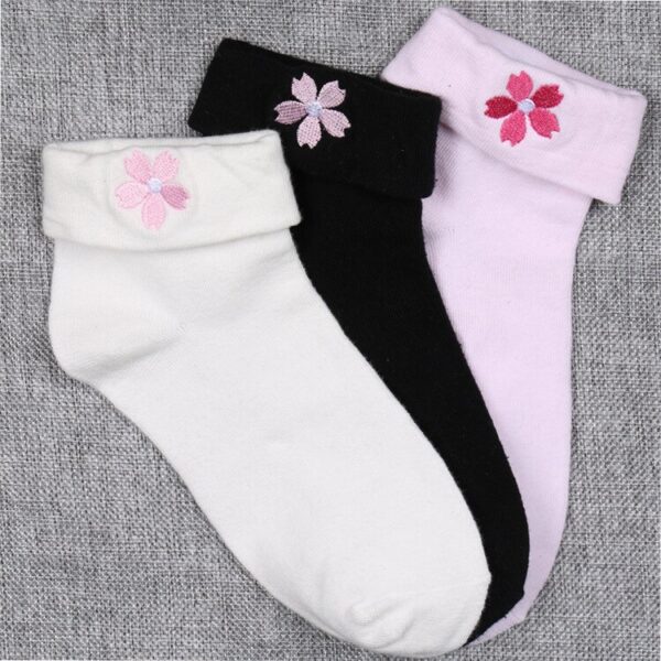 Baumwolle Sakura Bestickt Socken Für Mädchen JK Uniform Schule Kleid Nette Kurze Strümpfe Kirschblüten Socken Uniform Zubehör