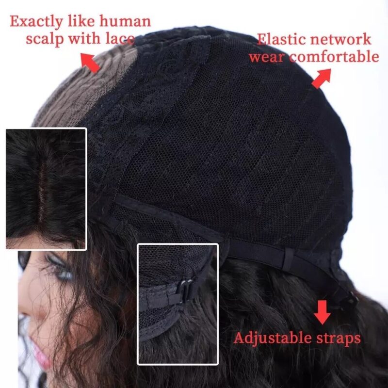 Blice Synthetische Spitze Verschluss Perücke Tiefe Welle Lange Haar Extensions Mixed Haar Perücken Natürlichen Stil 18 Zoll Für Frauen – Bild 4