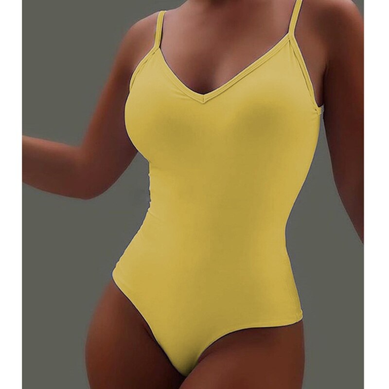 Bodys Frauen Stretch Schlank Strampler V-ausschnitt Sexy Halter Backless Sleeveless Einfarbig Spaghetti Strap plus größe Overall Tops – Bild 4