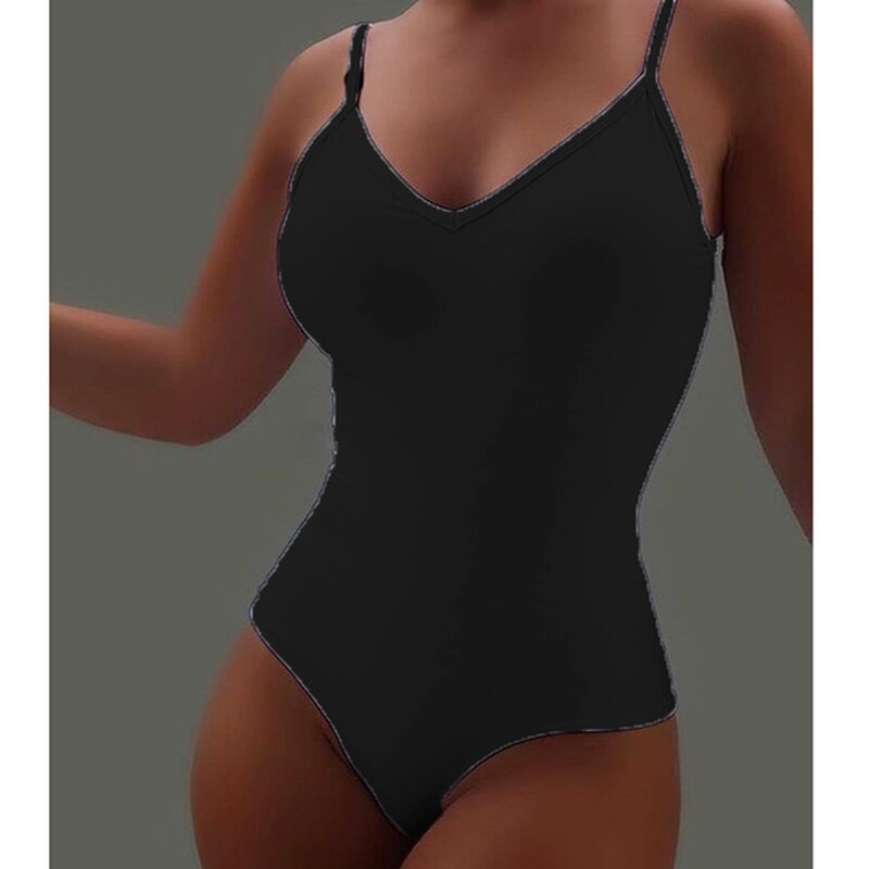 Bodys Frauen Stretch Schlank Strampler V-ausschnitt Sexy Halter Backless Sleeveless Einfarbig Spaghetti Strap plus größe Overall Tops – Bild 6