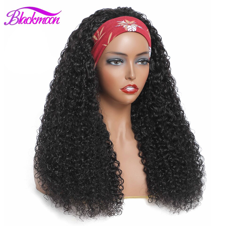 Brasilianische Jerry Lockiges Haar Stirnband Schal Perücke Glueless Remy Menschenhaar Perücken für Frauen Maschine Gemacht 180 Dichte Anfänger Freundliche – Bild 2