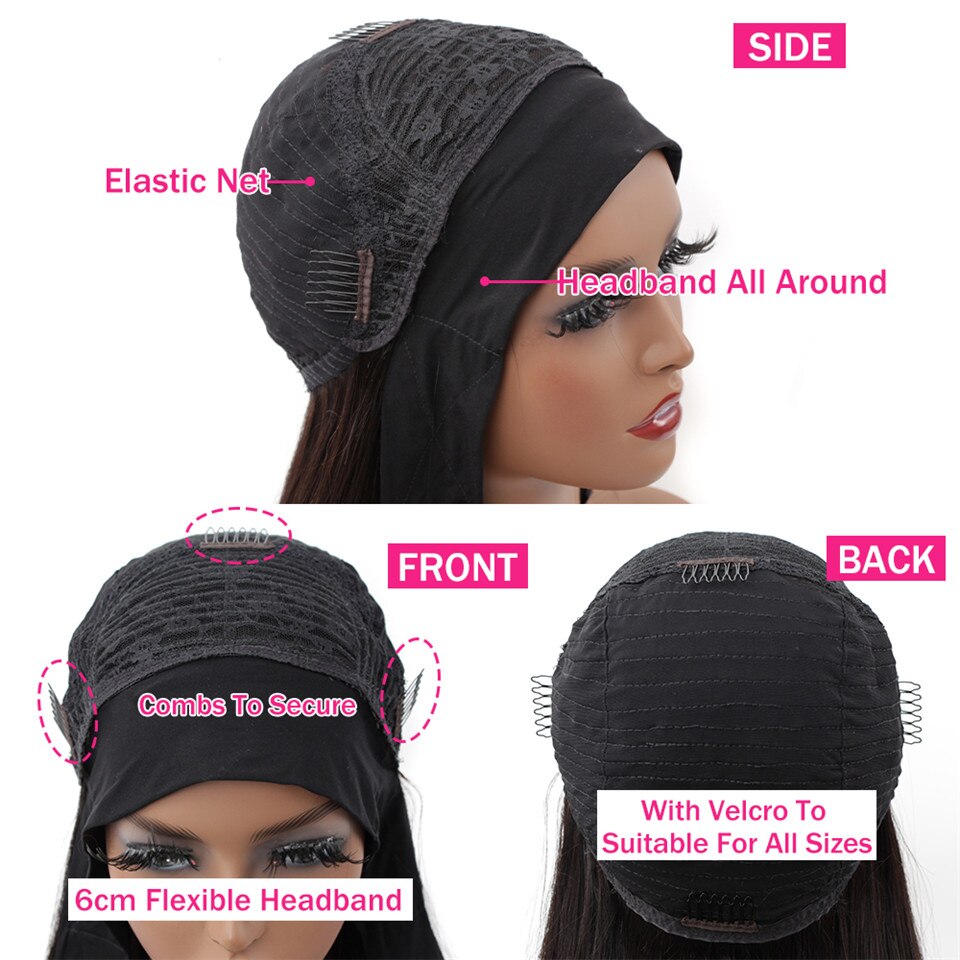 Brasilianische Jerry Lockiges Haar Stirnband Schal Perücke Glueless Remy Menschenhaar Perücken für Frauen Maschine Gemacht 180 Dichte Anfänger Freundliche – Bild 4