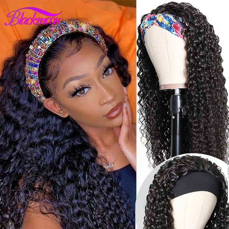 Brasilianische Jerry Lockiges Haar Stirnband Schal Perücke Glueless Remy Menschenhaar Perücken für Frauen Maschine Gemacht 180 Dichte Anfänger Freundliche