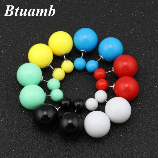 Btuamb Einfache Stil Doppel Seiten Große Perlen Ball Ohrring Candy Farbe Doppel Perle Stud Ohrringe für Frauen Schmuck Bijuterias