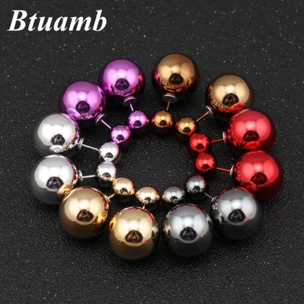 Btuamb Neue Maxi Einfache Stil Doppel Seiten Big Ball Ohrringe Heißer Verkauf Doppel Perle Stud Ohrringe für Frauen Partei Charme schmuck