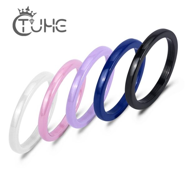 Bunte 2mm Keramik Ringe Für Frauen Glatte Rosa Schwarz Blau Weiß Lila Ringe Elegante Top Qualität Engagement Schmuck Geschenk
