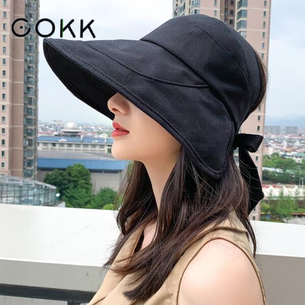 COKK Sonnenhut Sommer Frauen Pferdeschwanz Visier Breiter Krempe Uv Schutz Bogen Strand Hut Gelb Damen Sonnenhut Damen Hüte Faltbare gorro