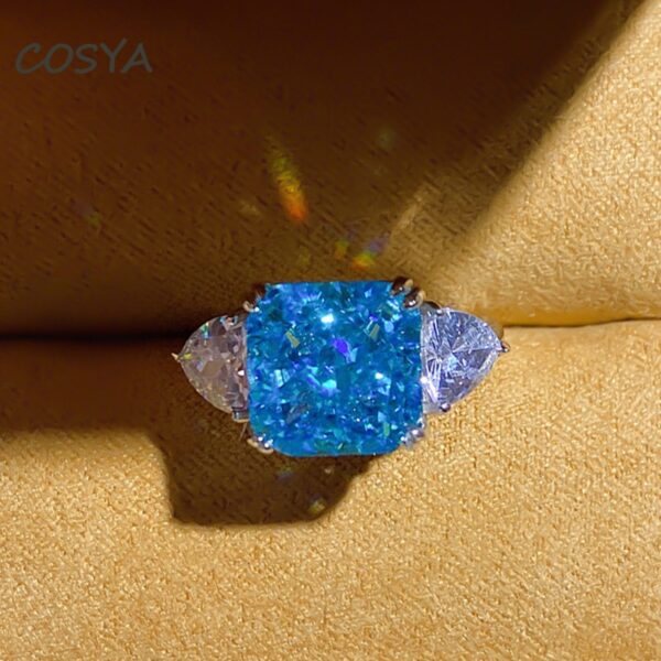 COSYA 100% 925 Sterling Silber Blau Platz 5*5mm High Carbon Diamant 5 cartats Hochzeit Ring Für Frauen feine Schmuck Geburtstag Geschenk