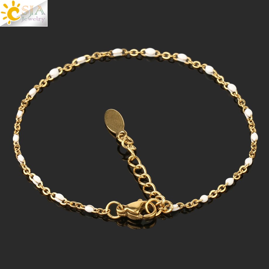 CSJA Luxus Edelstahl Armbänder für Frau Goldene Farbe Link Kette Perlen Damen Armband Femme 2021 Schmuck Pulseira S570 – Bild 4