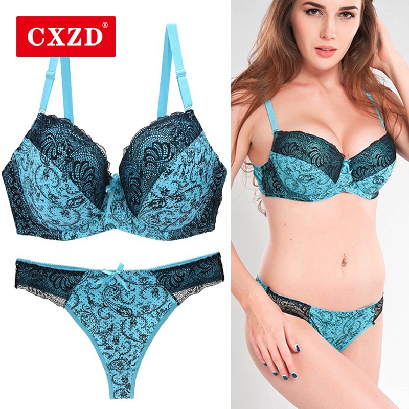 CXZD Sexy Spitze Push-Up Bh Set Dessous Frauen Unterwäsche Setzt Vertrauten Stickerei büstenhalter Floral Big Size bralette Kurze Sets