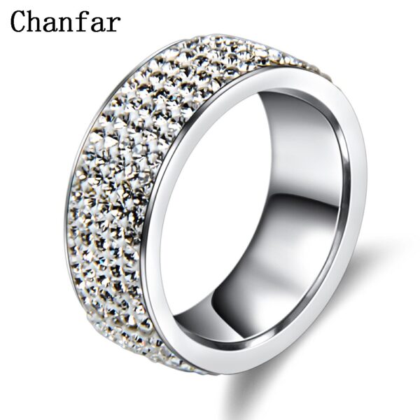 Chanfar 5 Reihen Kristall Edelstahl Ring Frauen für Elegante Volle Finger Liebe Hochzeit Engagement Ringe Schmuck Männer