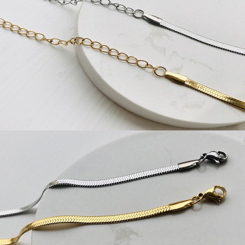 LEGITTA Damen Fischgrätenmuster Kette Choker Zarte Schlangenkette Halskette aus Edelstahl Nickelfrei 