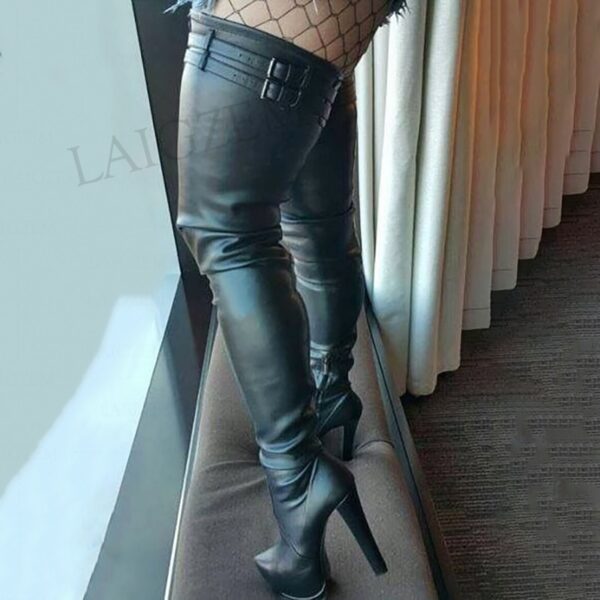 DOBANER Frauen Oberschenkel Hohe Plattform Stiefel Chunkyh Heels Schuhe Frau Über Knie Seite Zip Stiefel Faux Leder Plus Größe 44 47 50 52