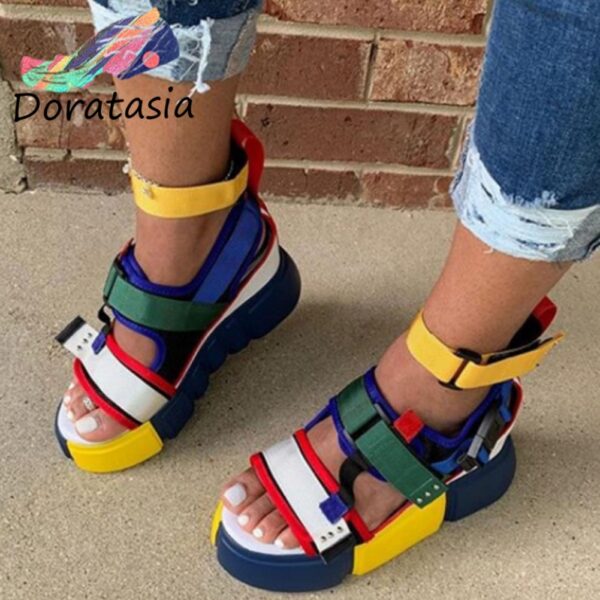 DORATASIA Big Größe 44 Mode Dame Klett Plattform Casual Gewinde Sandalen Offene spitze Schnalle Sandalen Frauen 2021 Sommer Schuhe Frau