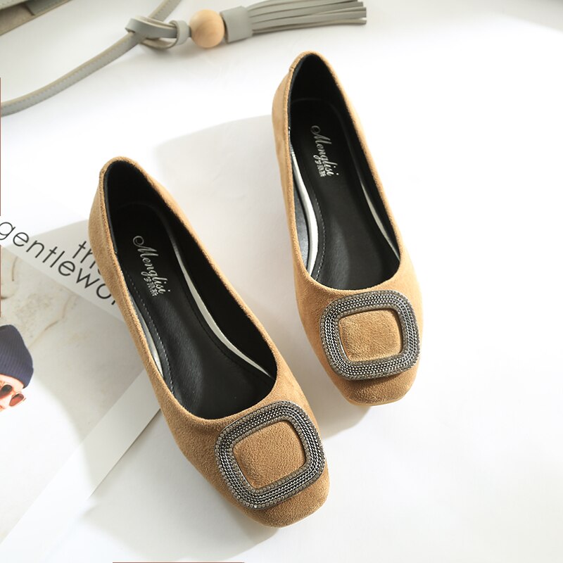 Dame Ballett Flache Schuhe Größe 31-46 Extra Große Größe 44 45 Frauen Flache Ferse Schuhe Quadratischen Kopf Flock leder Metall Dekoration Slip Auf – Bild 2