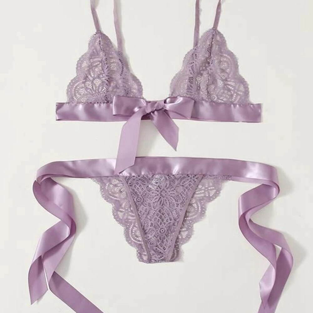 Dessous Set Frauen Spitze Bh Set Sexy frauen Set Aushöhlen Unterwäsche Set Transparent Bh und Höschen Lenceria Bh und Panty Set – Bild 2