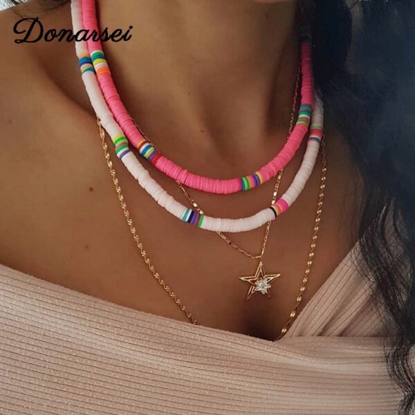 Donarsei 2020 Neue Mode 6mm Weichen Keramik Choker Halskette Für Frauen Böhmischen Einstellbare Bunte Ton Kragen Halskette Geschenk