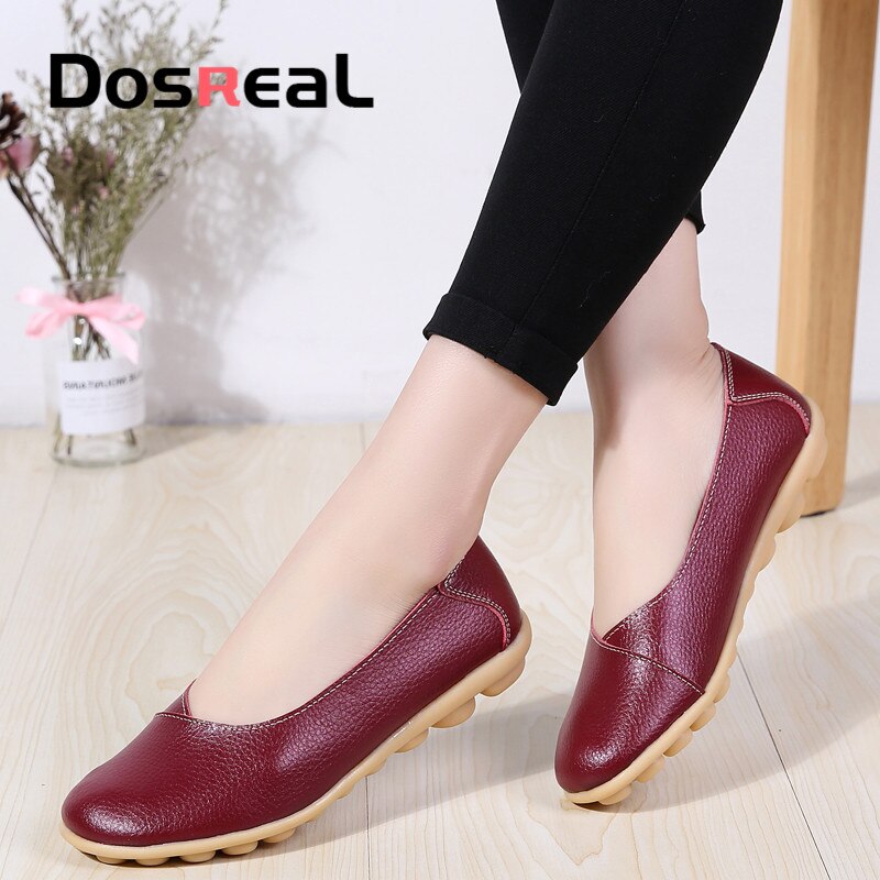 Dosreal Frauen Große Größe 44 Faulenzer Echtem Leder Schwarz Wohnungen womans Outdoor Wanderschuhe Weiblichen Frühling Flach Casual Schuhe – Bild 2
