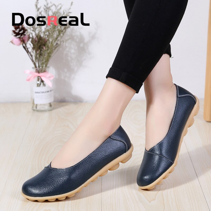 Dosreal Frauen Große Größe 44 Faulenzer Echtem Leder Schwarz Wohnungen womans Outdoor Wanderschuhe Weiblichen Frühling Flach Casual Schuhe – Bild 3