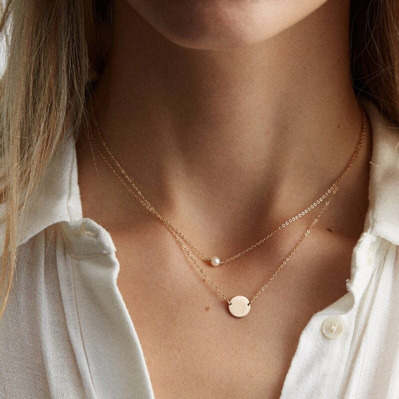 E-Manco edelstahl halsreif perle halsketten für frauen gold layered Kette halskette schmuck – Bild 2