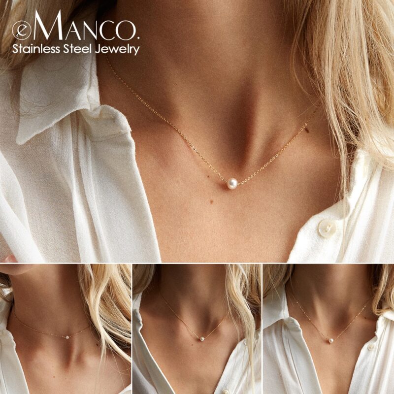 E-Manco edelstahl halsreif perle halsketten für frauen gold layered Kette halskette schmuck
