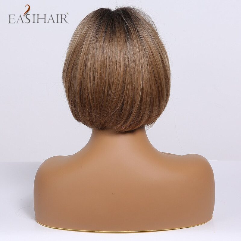 EASIHAIR Kurzen Haar Perücke mit Pony Pixie Cut Ombre Schwarz Asche Licht Blonde Synthetische Perücken für Frauen Cosplay Perücken Wärme beständig – Bild 6