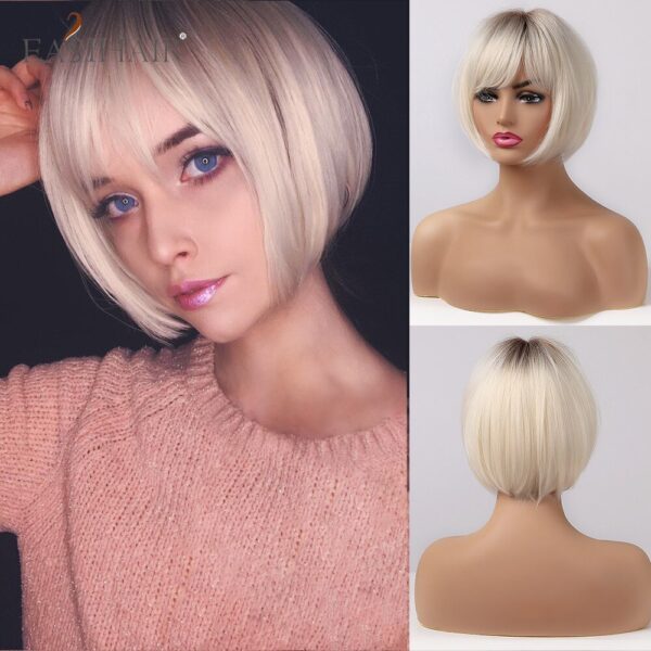 EASIHAIR Kurzen Haar Perücke mit Pony Pixie Cut Ombre Schwarz Asche Licht Blonde Synthetische Perücken für Frauen Cosplay Perücken Wärme beständig