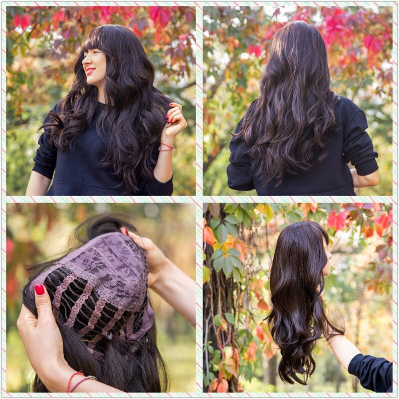 EASIHAIR Lange Dark Brown frauen Perücken mit Pony Wasser Welle Wärme Beständig Synthetische Perücken für Schwarze Frauen African American haar – Bild 5