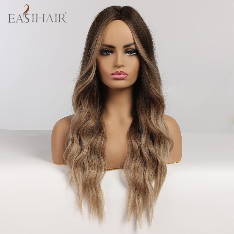 EASIHAIR Lange Körper Welle Perücken Ombre Schwarz Blonde Synthetische Perücke Cosplay Mittleren Teil Natürliche Frisur Hitze Beständig Perücke für Frauen – Bild 4