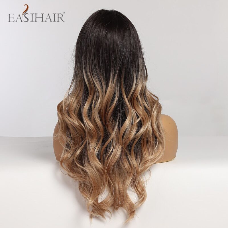EASIHAIR Lange Körper Welle Perücken Ombre Schwarz Blonde Synthetische Perücke Cosplay Mittleren Teil Natürliche Frisur Hitze Beständig Perücke für Frauen – Bild 6