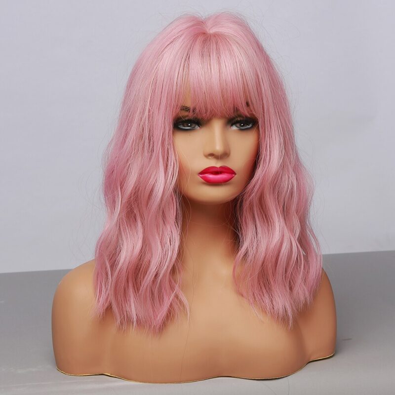 EASIHAIR Rosa Bob Perücken für Frauen Synthetische Perücken mit Pony Natürliche Haar Perücke Medium Länge Nette Cosplay Perücken – Bild 4