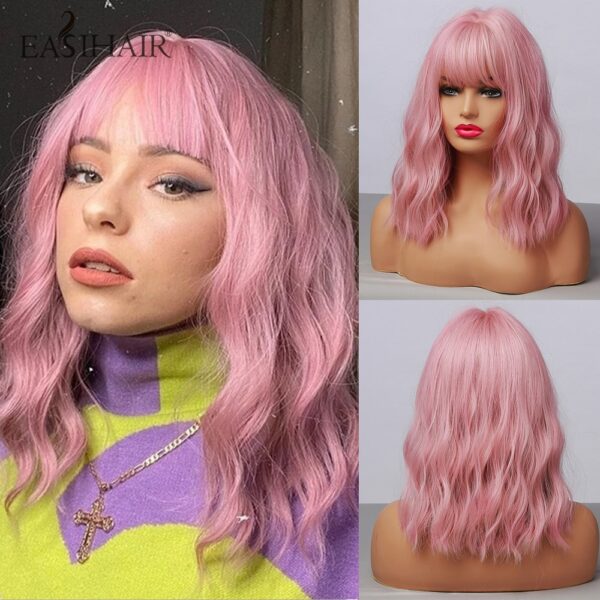 EASIHAIR Rosa Bob Perücken für Frauen Synthetische Perücken mit Pony Natürliche Haar Perücke Medium Länge Nette Cosplay Perücken