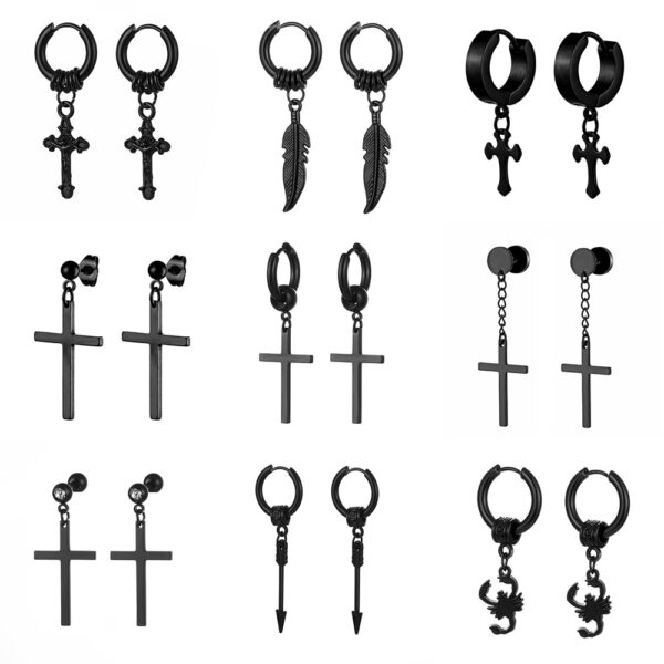Edelstahl Punk Männer Kreuz Ohrringe Einfache Stud Ohrringe für Frauen Schwarz/Silber Farbe Gothic Kreuz Rock Ohr ringe