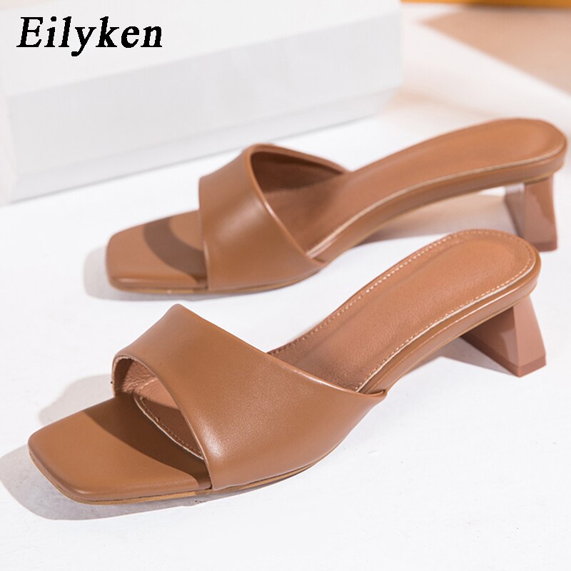 Eilyken Sommer Frauen Hausschuhe Slides Offene spitze Niedrigen High heels Schuhe Sandale Weibliche Freizeit Strand Grün Weiß Flip-Flops größe 41 42 – Bild 2