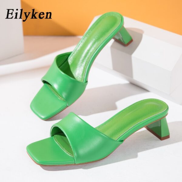 Eilyken Sommer Frauen Hausschuhe Slides Offene spitze Niedrigen High heels Schuhe Sandale Weibliche Freizeit Strand Grün Weiß Flip-Flops größe 41 42