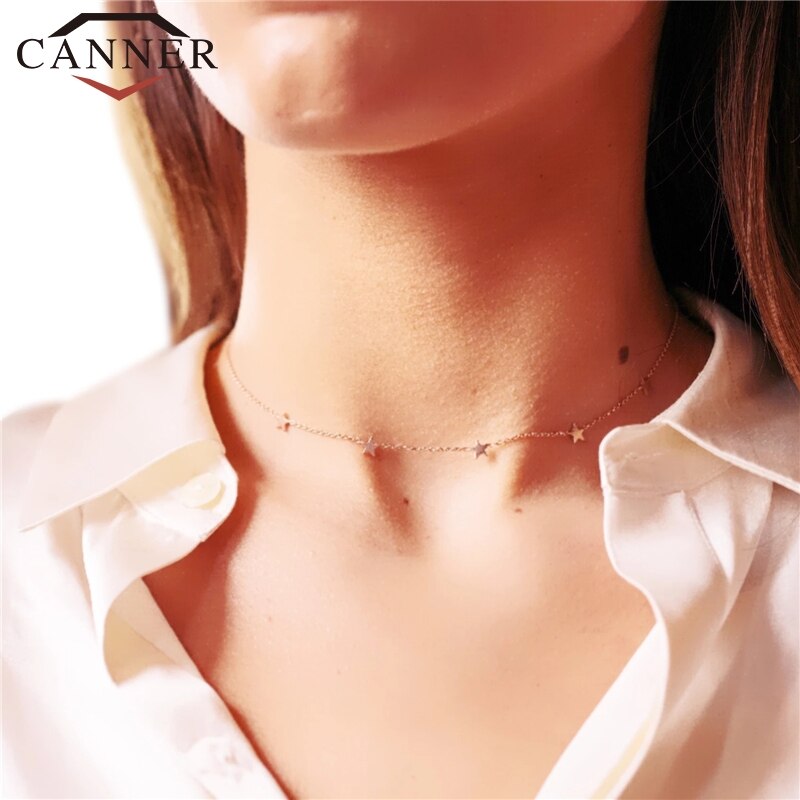 Einfache INS 925 Sterling Silber Halsband Gold Silber Kette Stern Anhänger Kurze Halsketten Für Frauen Charming Zirkon Halskette Schmuck – Bild 2