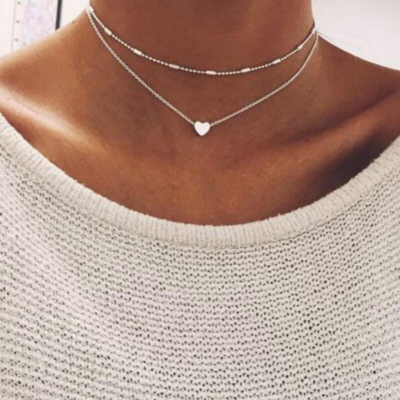 Einfache Mode Weibliche Schlüsselbein Anhänger Pfirsich Herz Multi-Schicht Schlüsselbein Neck Kette Halskette Herz-Förmigen Anhänger – Bild 2
