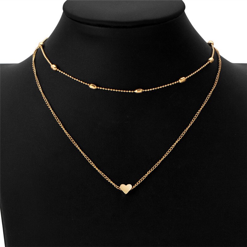 Einfache Mode Weibliche Schlüsselbein Anhänger Pfirsich Herz Multi-Schicht Schlüsselbein Neck Kette Halskette Herz-Förmigen Anhänger – Bild 3