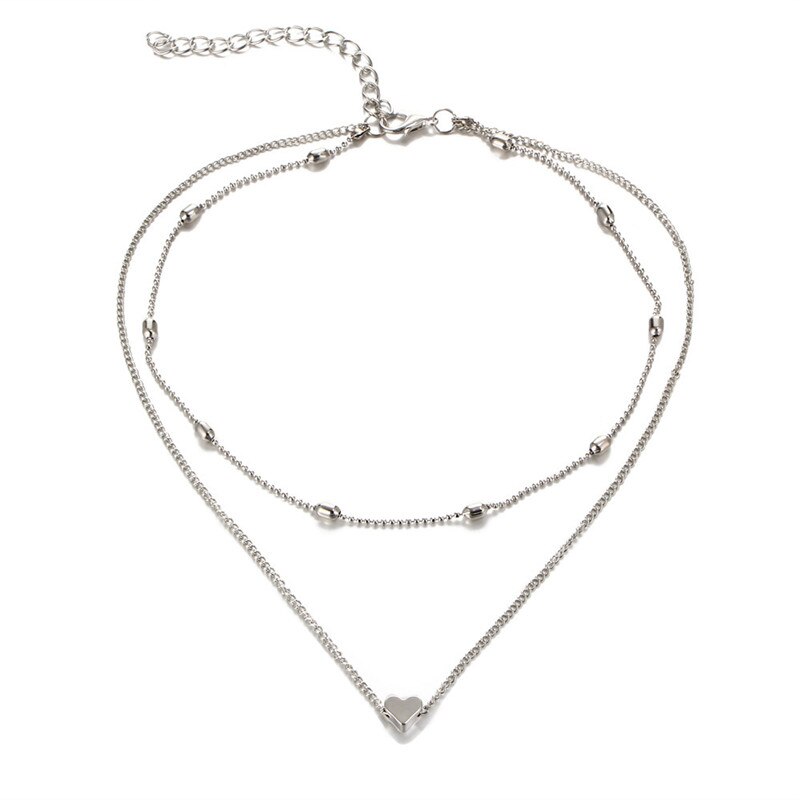 Einfache Mode Weibliche Schlüsselbein Anhänger Pfirsich Herz Multi-Schicht Schlüsselbein Neck Kette Halskette Herz-Förmigen Anhänger – Bild 5