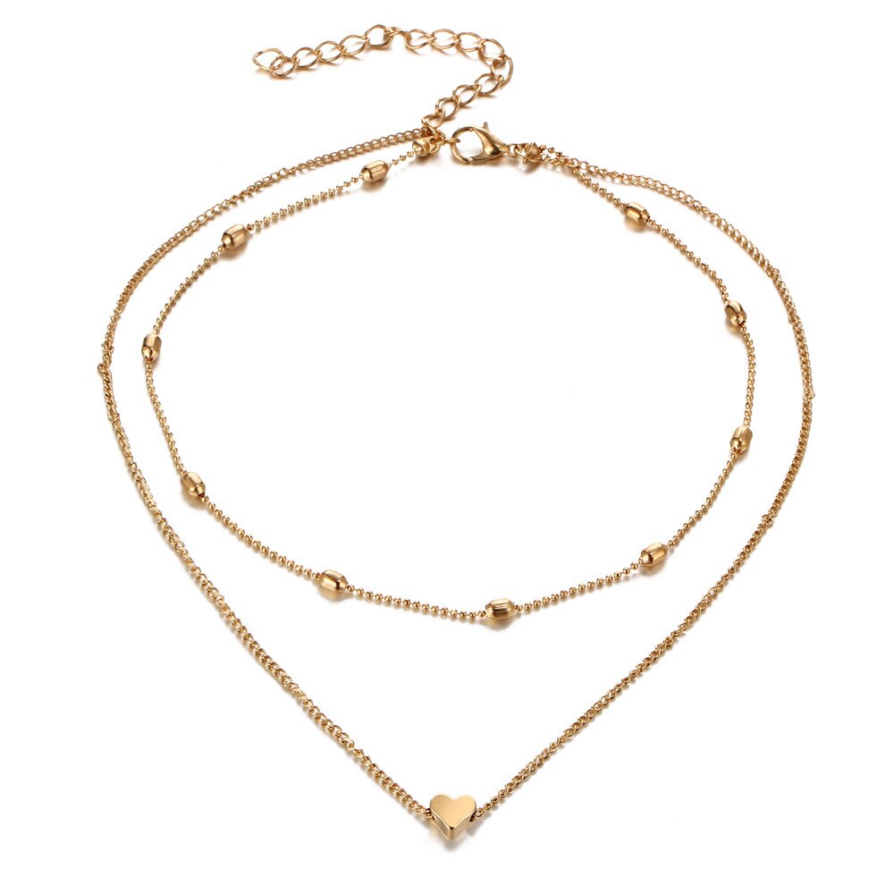 Einfache Mode Weibliche Schlüsselbein Anhänger Pfirsich Herz Multi-Schicht Schlüsselbein Neck Kette Halskette Herz-Förmigen Anhänger – Bild 6