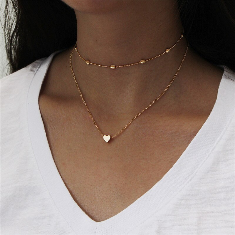 Einfache Mode Weibliche Schlüsselbein Anhänger Pfirsich Herz Multi-Schicht Schlüsselbein Neck Kette Halskette Herz-Förmigen Anhänger