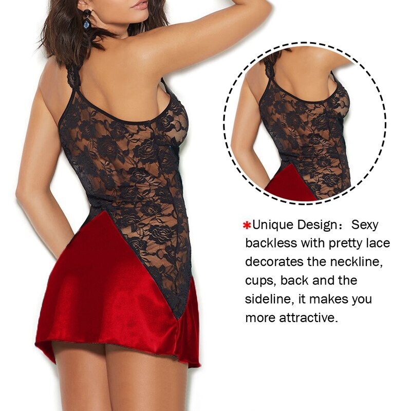 Einteiliges Plus Größe Sexy Dessous Transparent Frauen Bh Set Erotische BabyDoll Rote Unterwäsche Set Spitze Up Silk Body schlaf Kleid – Bild 3