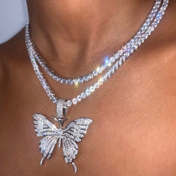 Erklärung Big Schmetterling Anhänger Halskette Strass Kette für Frauen Bling Tennis Kette Kristall Halsband Halskette Partei Schmuck