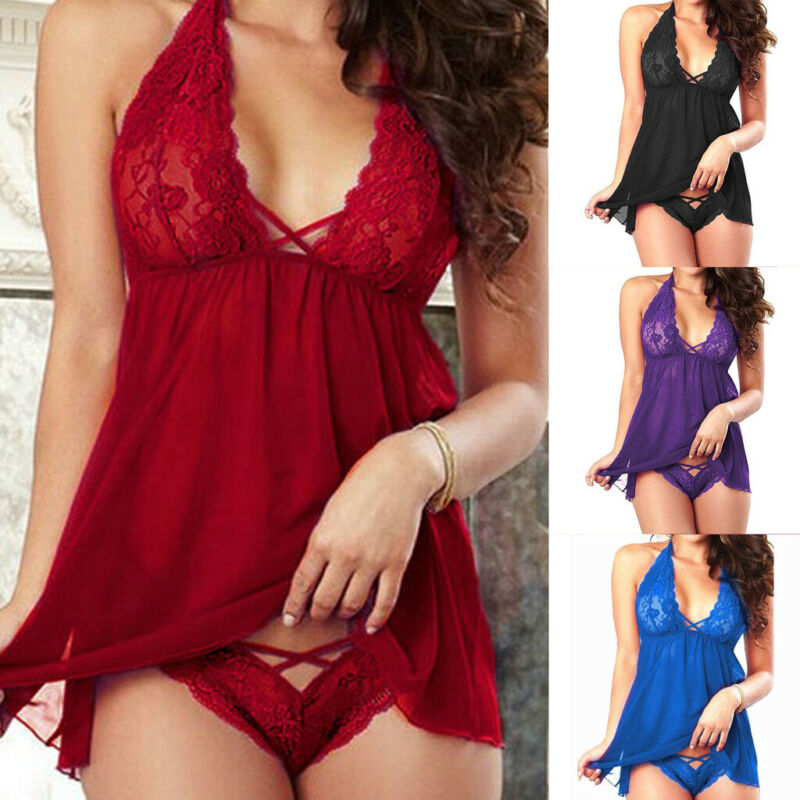 Erotische Sexy Dessous Für Frauen Spitze Sexy Leidenschaft G-string Kleid Transparent Porno Unterwäsche Nachtwäsche Sex Babydoll rot dessous – Bild 2