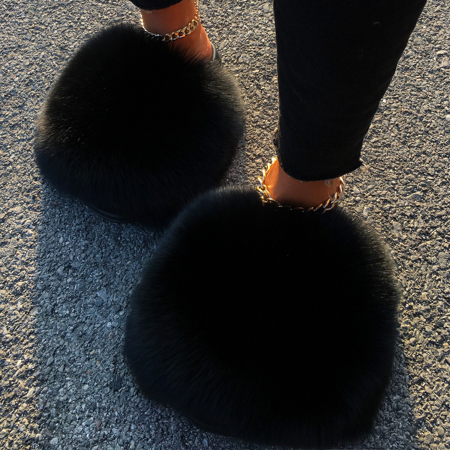 Ethel Anderson Flauschigen Hausschuhe Echt FOX Pelz Gleitet Flip-Flops Casual Schuhe Frau Waschbären Pelz Sandalen Vogue Plüsch Schuhe – Bild 2