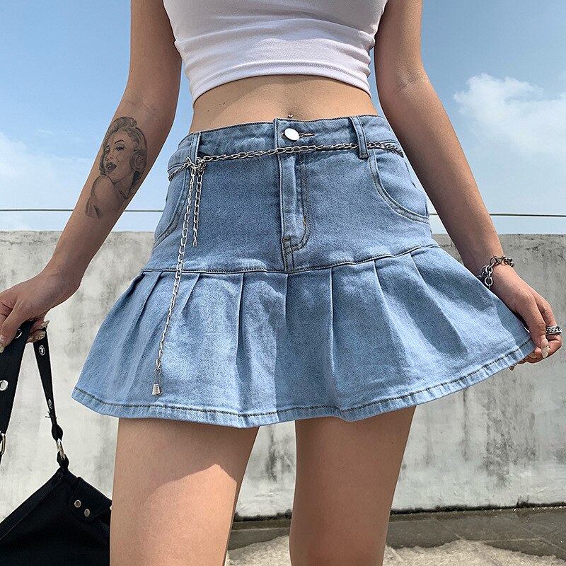 Europäischen und Amerikanischen 2020 Herbst Neue Sexy Hot Girl Rüschen Hohe Taille Abnehmen Stretch Denim Rock Casual Kurzen rock frauen – Bild 4