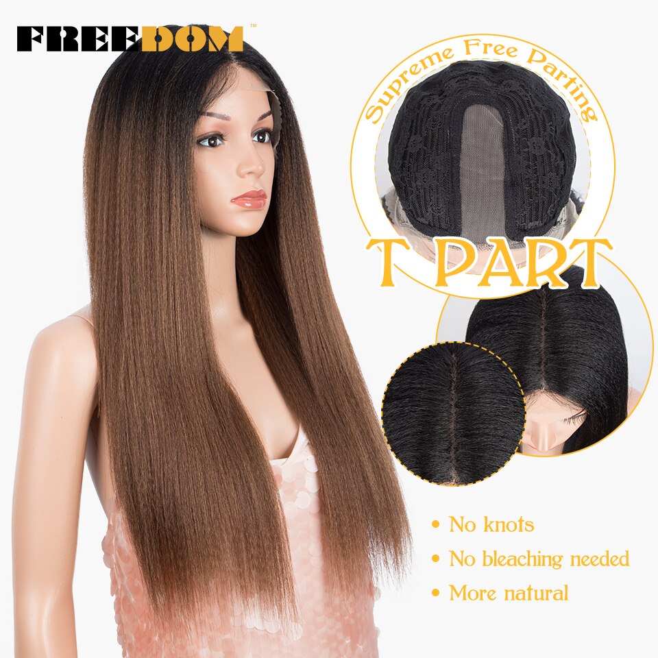 FREIHEIT Synthetische Spitze Front Perücken Für Schwarze Frauen Yaki Gerade Lange 26 zoll perruque Spitze Perücke Baby Haar Hitze Beständig faser – Bild 2